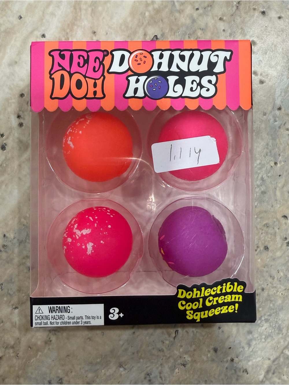 Nee Doh Donut Holes 4-Pack Squeeze Toys - Neon Orange, Hot Pink, Magenta, Purple